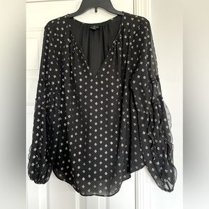 Worthington sheer black and gold ruffle sleeve blouse women’s size large